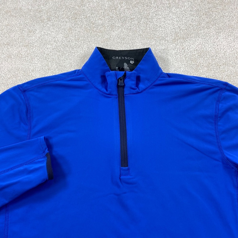 Greyson Quarter Zip Pullover Mens Small Blue Golf Performance Logo Mock Neck